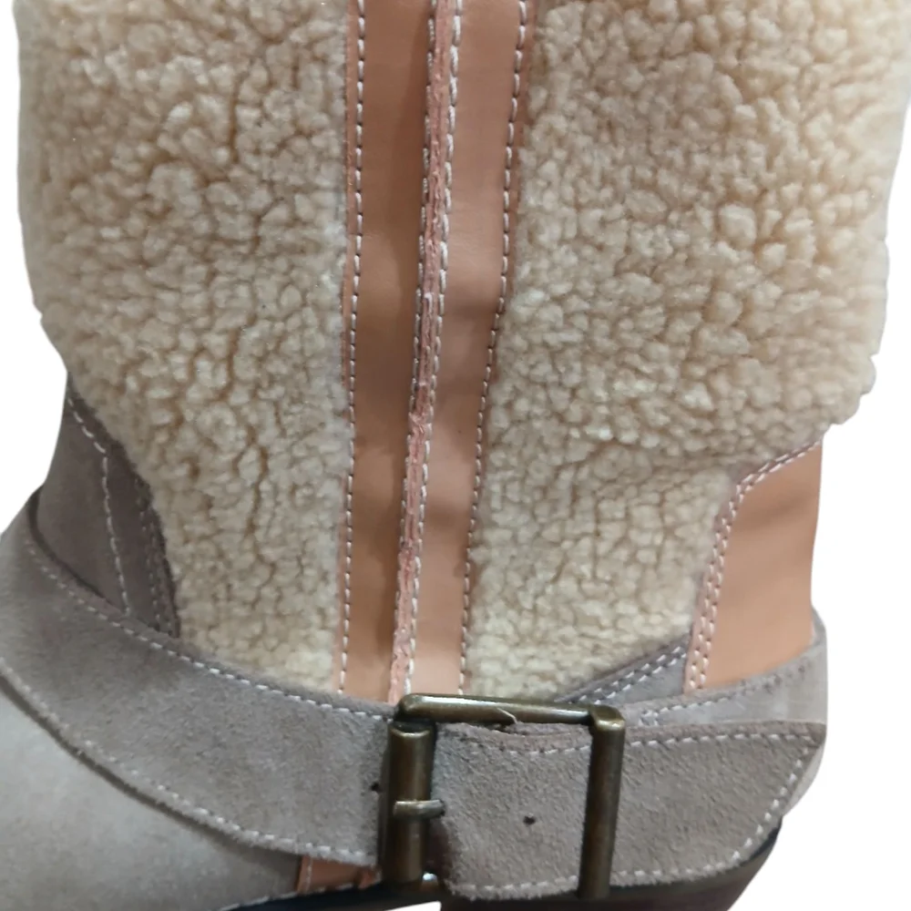 Kelci Dagger Sherpa Tan Beige Mid Booties Boots Buckle Womans 9.5 Outdoor